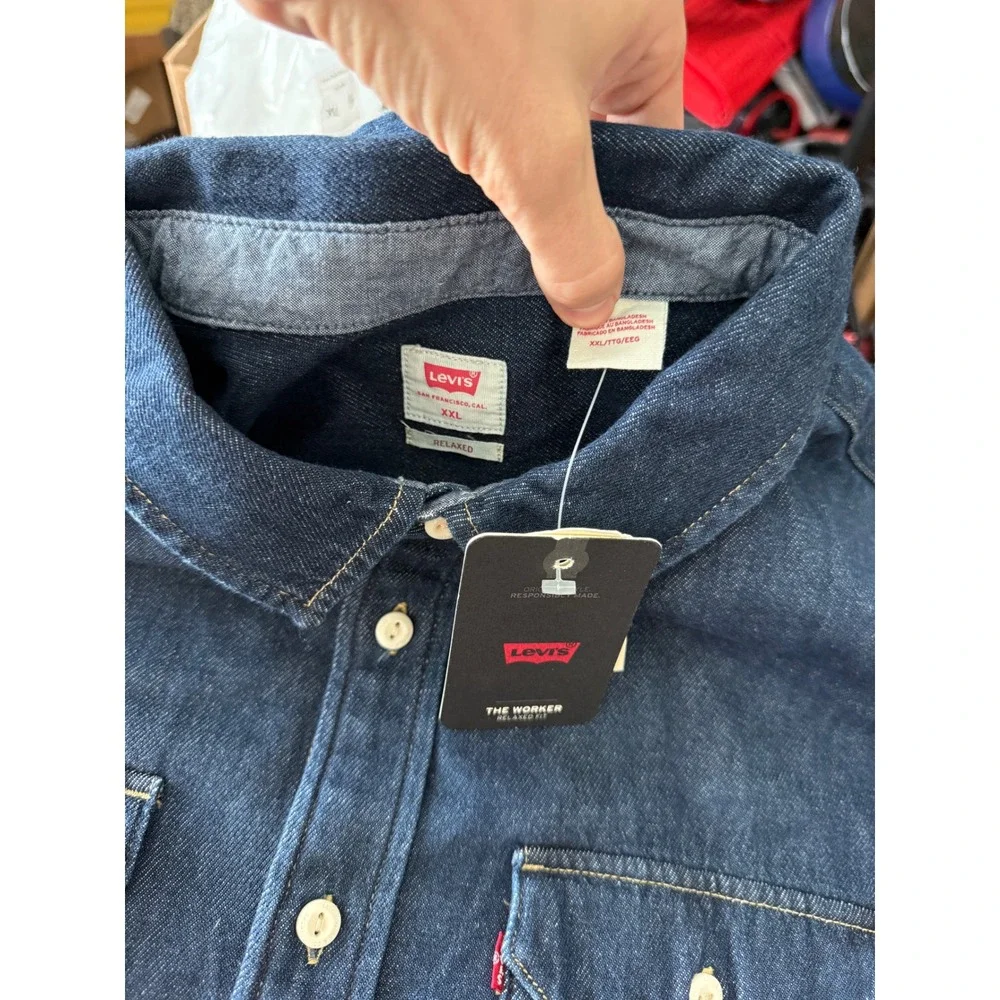 Levis Worker Shirt Mens XXL Blue Denim Relaxed Fit Long Sleeve Button Up Chore